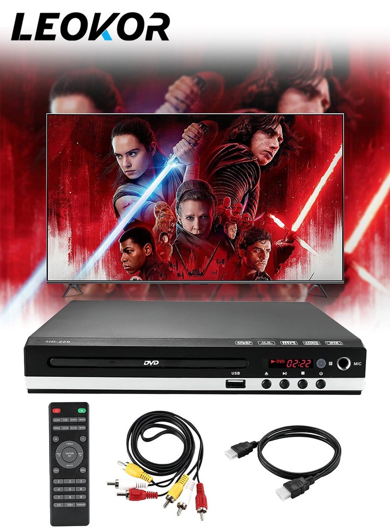 LEOKOR External CD/DVD Drive,DVD Player,HDMI DVD Player Home,DVD CD Disc Player Digital,Multimedia Player AV Output,with Remote Control and USB/MIC/RCA/HDMI Connection,Support NTSC/PAL System - Image 1